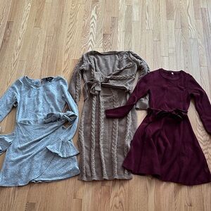 Stylish Knit Dress Trio - Gray, Brown, and Burgundy